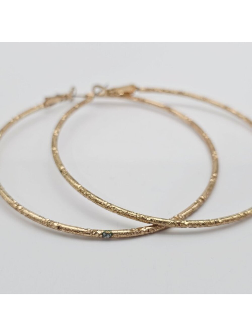 Textured Gold-Tone Metal Hoop Earrings With Lever Back Closure - 3 Inch Diameter - Picture 2 of 6
